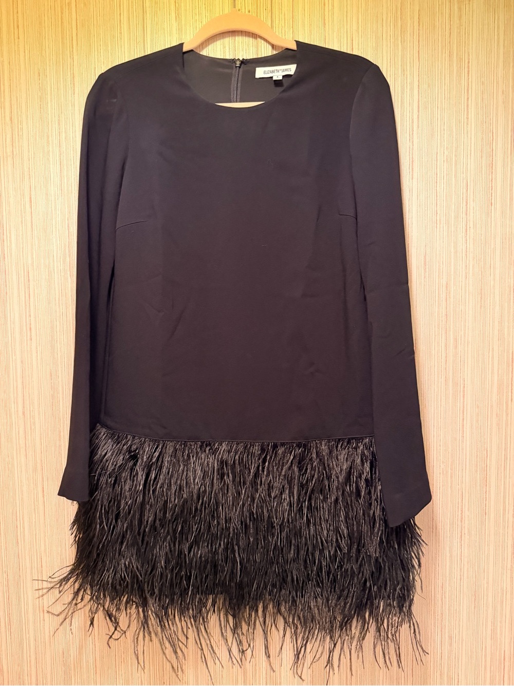 Elizabeth and James Black Long-Sleeve Feather-Hem Mini Dress - Picture 2 of 4